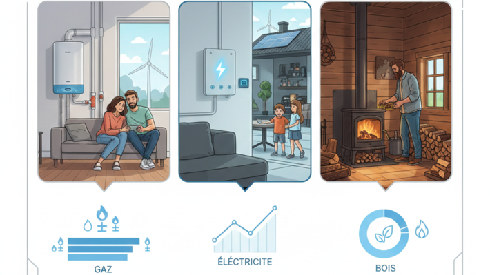 comparatif coûts chauffage gaz électricité bois